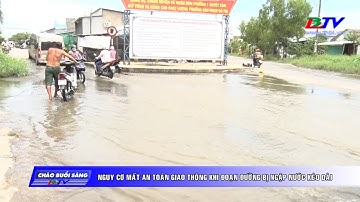 Nguy cơ mất an toàn giao thông khi đoạn đườngn bị ngập nước kéo dài