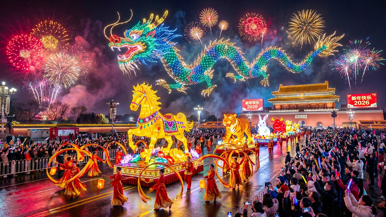 Новогодний парад в Пекине 2026 (4K) | Грандиозное новогоднее шоу фейерверков