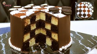 [ENG SUB] 黑白棋盘蛋糕|格子蛋糕食谱 (一口吃两款蛋糕) |How To Make Chess Checkerboard Cake Recipe (2 cakes in one bite)