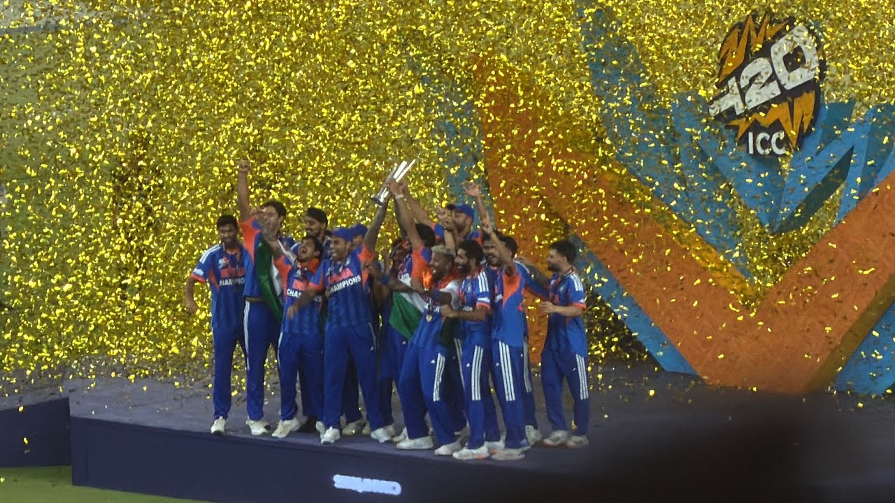 Team India trophy lifting T20 ICC World Cup champions 2026