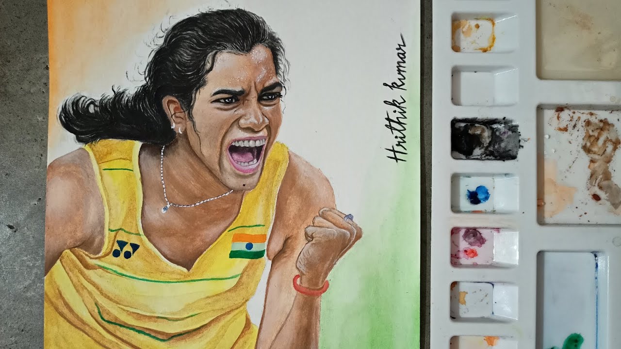 Drawing PV Sindhu Watercolour Portrait PV Sindhu Watercolor Painting