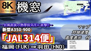 【超高画質8K機窓】日本航空 JAL314便   福岡～羽田 A350  ＜就航速度・高度・現在地表示付き＞