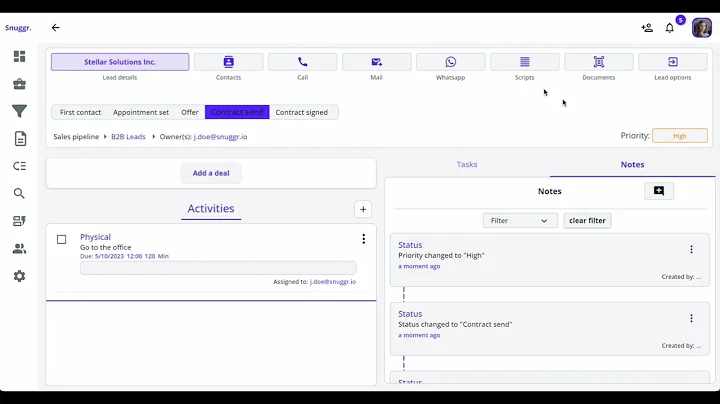 How to navigate the Lead/Client details page in Snuggr