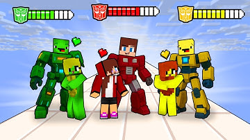 JJ Red vs Mikey Green vs Bananakid Yellow in  RUSH Transformers LOVE - Maizen Minecraft Animation