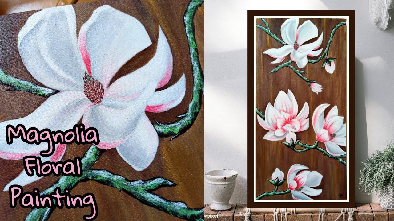 How to paint Magnolia Flowers Floral Painting step by step How to