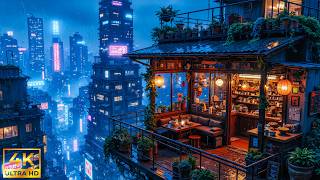 Warm Lanterns in a City of Blue Light 🏮 | Atmospheric Cyberpunk Ambience for Sleep & Focus | 4K