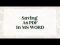 Saving As PDF In MS Word