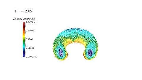 SPH: Single bubble rising through a vertical column of water _P1  (Magnitude Velocity)