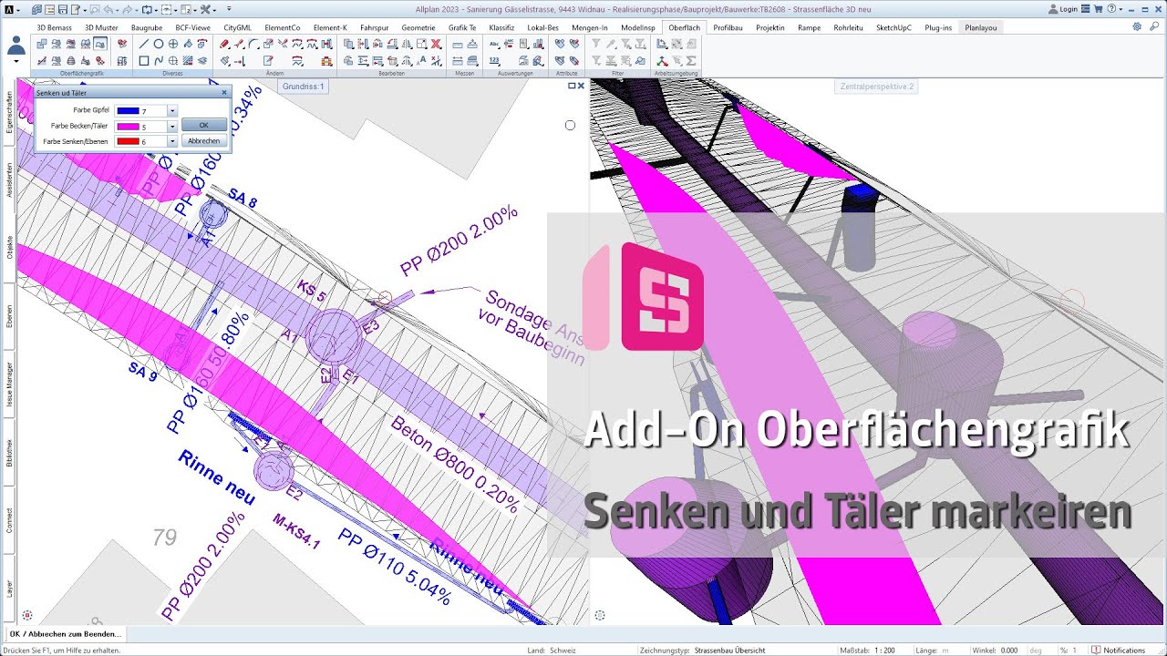 ALLPLAN Add-On Oberflächengrafik - Senken und Täler markieren - YouTube