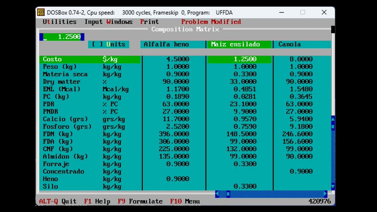 USO DE SOFTWARE UFFDA EN LA FORMULACION DE RACIONES PARA  GANADO LECHERO