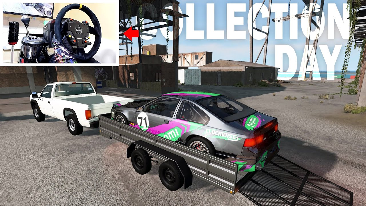 Collecting My New Drift Car! (Towing it back to the Warehouse) - BeamNg Steering Wheel Gameplay
