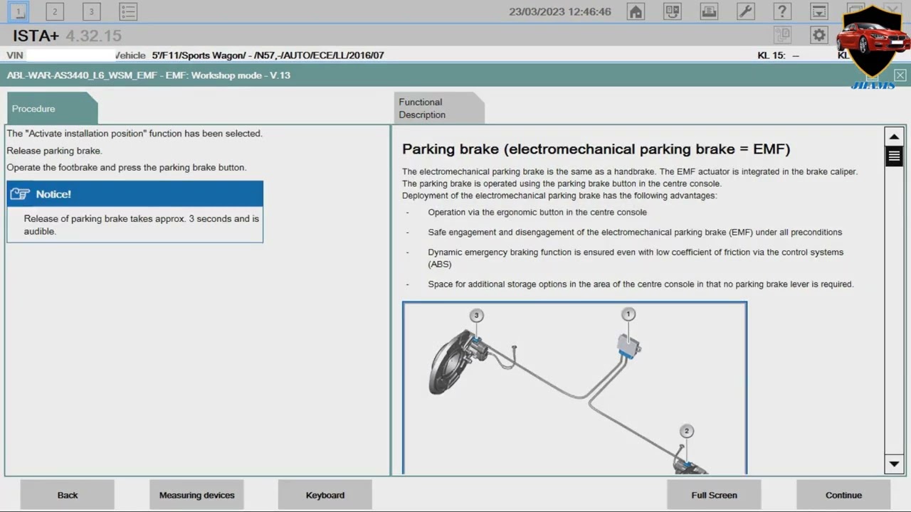 Replacement of rear brake pads BMW using the ISTA diagnostic system