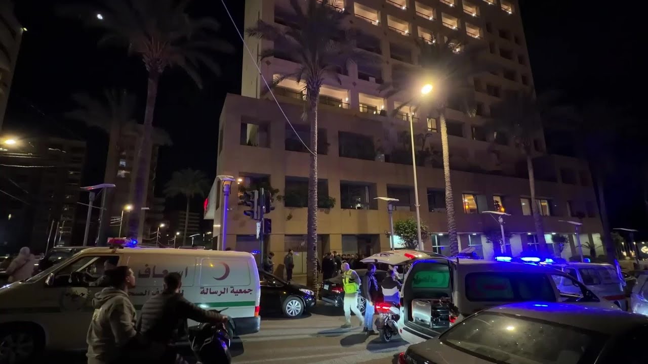 Shattered windows at Beirut hotel hit by Israeli strike | AFP