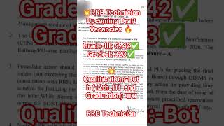 💥RRB Technician Upcoming Vacancies 🔥Grade-III: 6242Grade-I: 323 #railwayrecruitment #shortvideo #