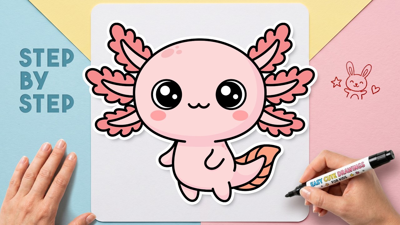 How to Draw a Cute Axolotl 🌸 Easy Step by Step Drawing Lesson - YouTube