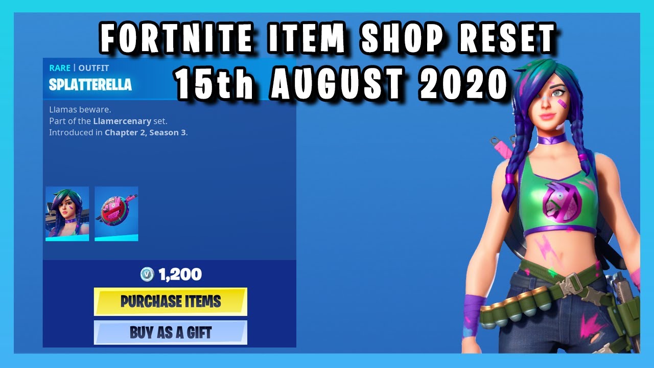*NEW* SPLATTERELLA SKIN!!! (Fortnite Item Shop Reset 15th August 2020)