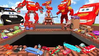 ALL TYPES LIGHTNING MCQUEEN AND HIS FRIENDS CARS RAGDOLL CHALLENGE DEEP PIT BIG MAZE in Garry's Mod