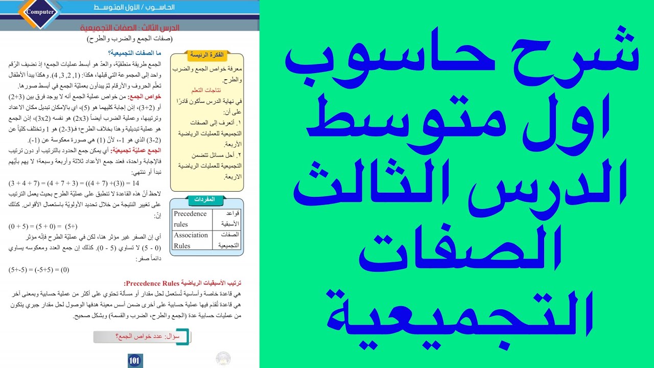 شرح حاسوب اول متوسط الدرس الثالث الصفات التجميعية