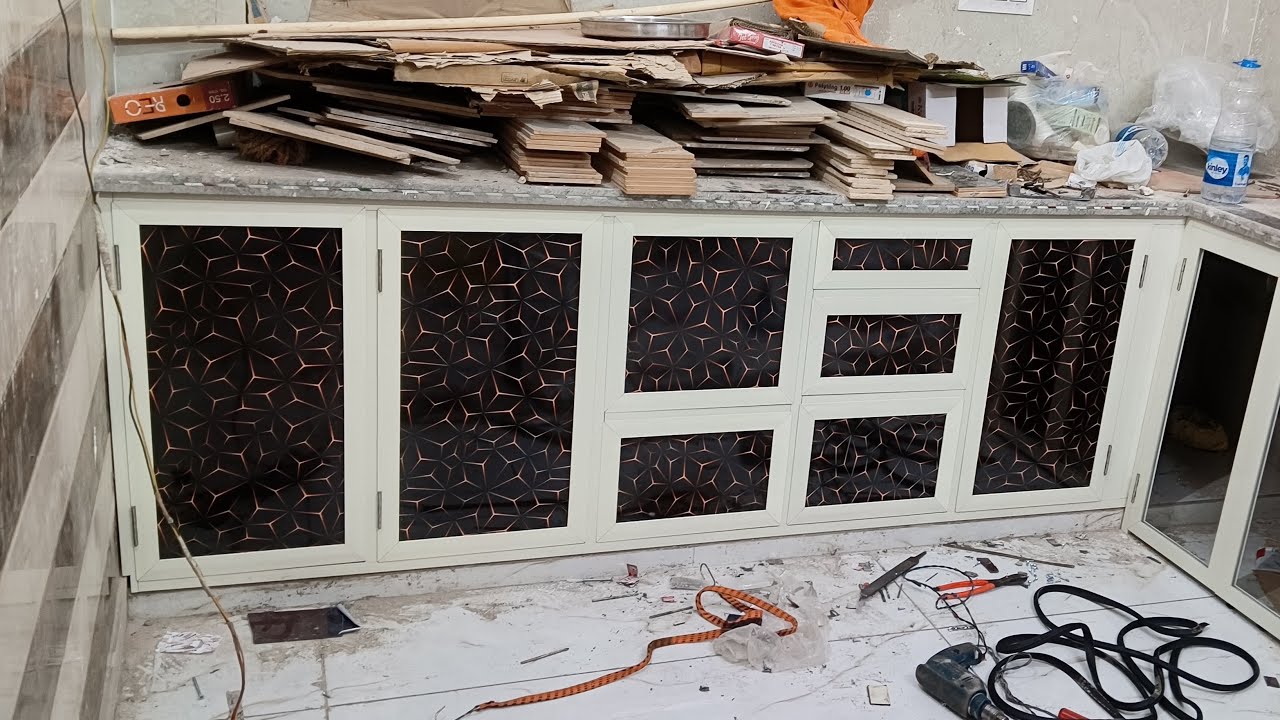 Aluminium kitchen cabinets making work in process 