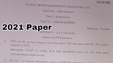 ANU 5th sem maths 2021 question paper Linear Algebra 2021 paper || degree 5th sem maths paper 6