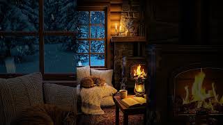 Cozy Winter Cabin Ambience | Cat, Fireplace &amp; Snowfall | 4K Relaxing Background