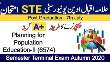 Planning for Population Education-II (6574)-STE Autumn 2020-Post Graduation(Master/Diploma)
