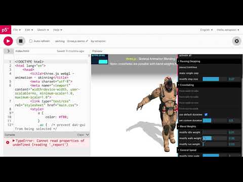 Three.js on p5editor fbx character