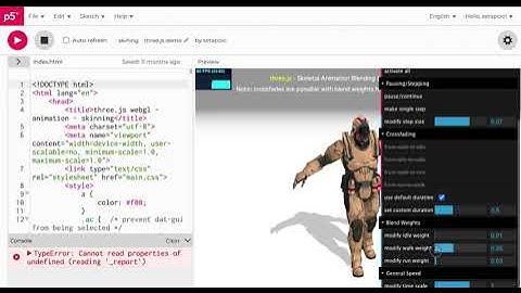 Three.js on p5editor fbx character