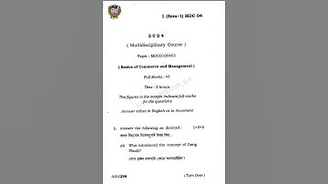 FYUGP 1st Sem (Multi Disciplinary Course) MDC0100403 Question paper 2024 /Guwahati University#shorts