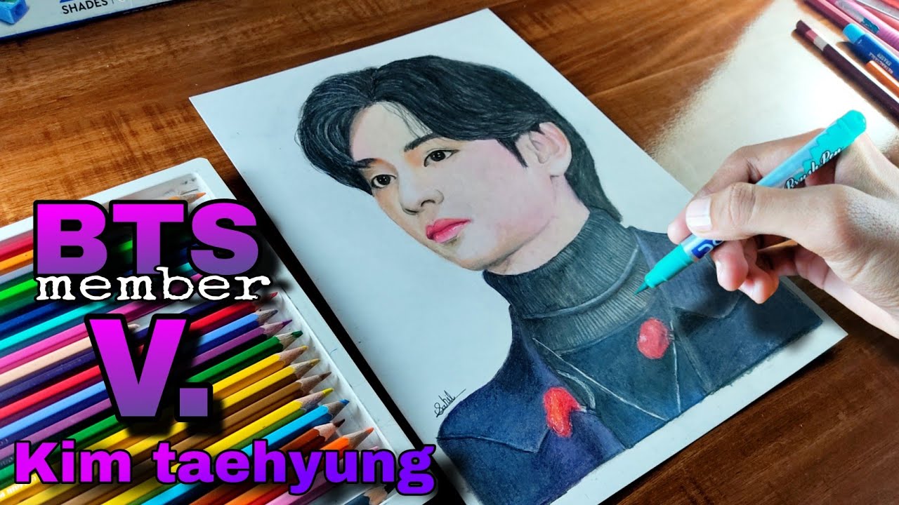 How to draw BTS v Kim taehyung 💜|| Full drawing tutorial || Cheep ...