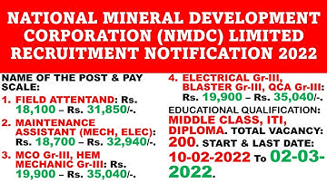 NMDC various workman grade post recruitment notification 2022|NMDC|public sector jobs