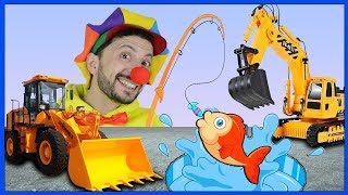 Funny Clown Bob Fish for kids of Construction vehicles Loader Tractor Excavator | Video for kids