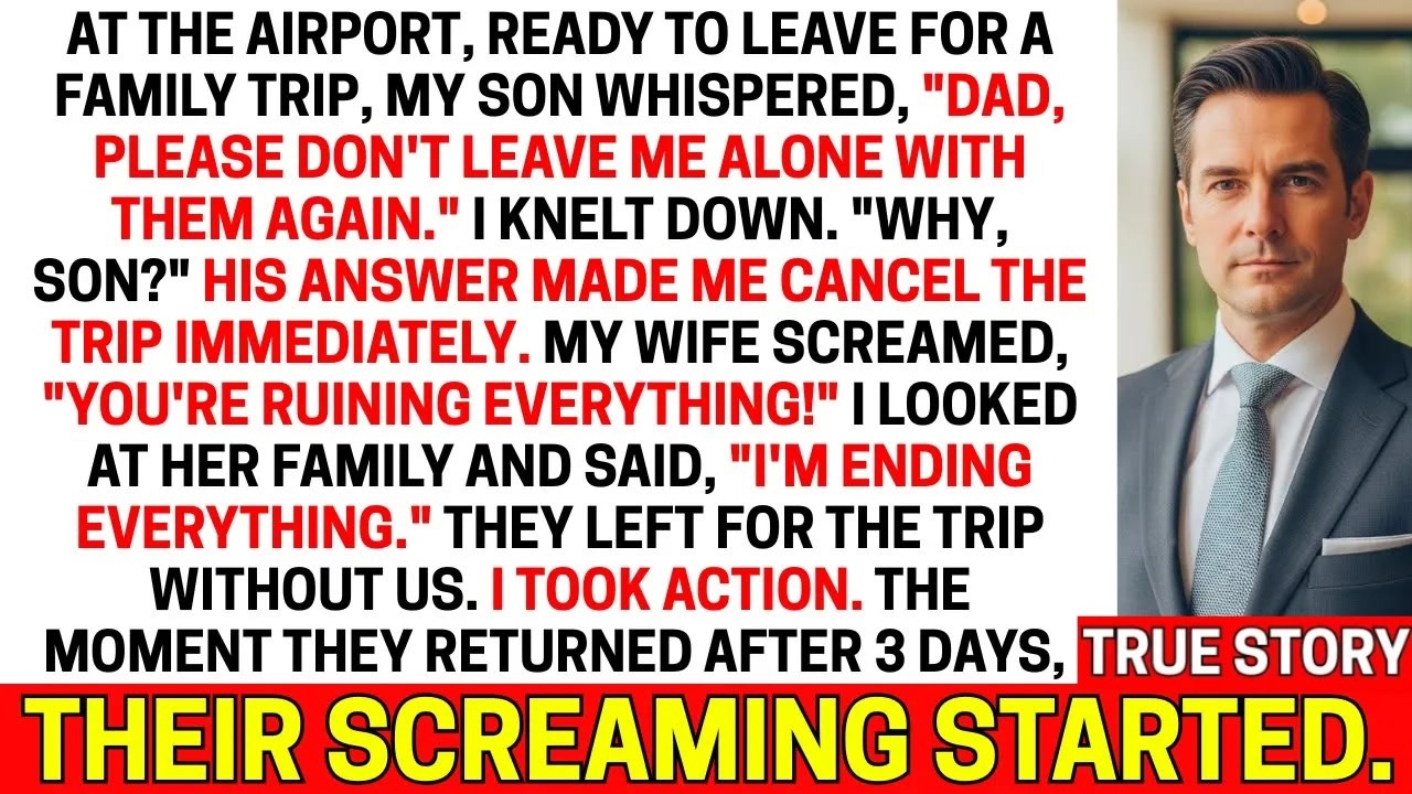 The airport gate was crowded, and I was waiting with my eight-year-old son to fly to my wife’s family lake house. Then, the moment my wife walked away, he grabbed my sleeve with a look I’ll never...