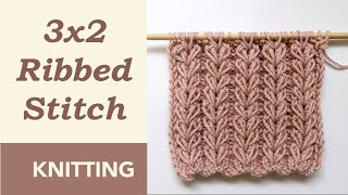 Knit Heart Stitch || Ribbed Stitch 3x2 for Hats, Scarfs