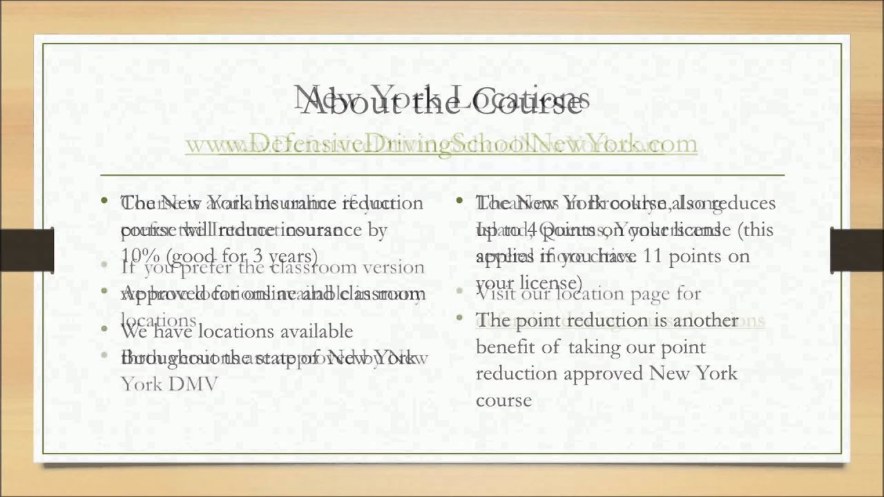 Defensive Driving School New York, New York Insurance Reduction Course, New York Locations