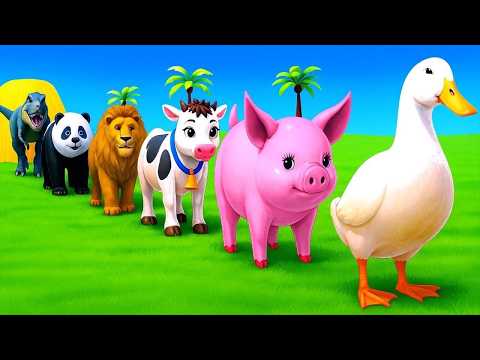 Long Slide Game with Dinosaur Lion Cow Hippopotamus Gorilla 3d Animal Game Funny 3d Animals