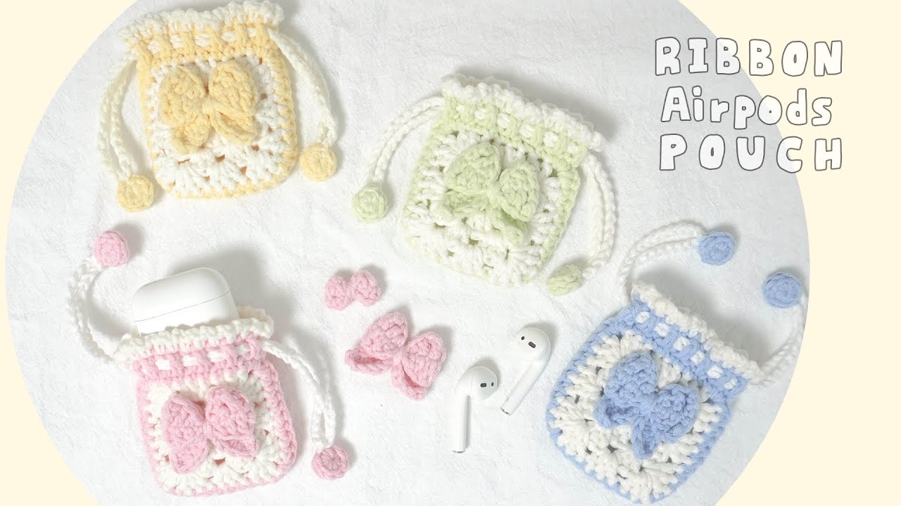 [ENG] 30분 완성 | 초간단 귀여운 🎀리본 에어팟파우치 만들기🎀 |  무료도안 | Ribbon crochet