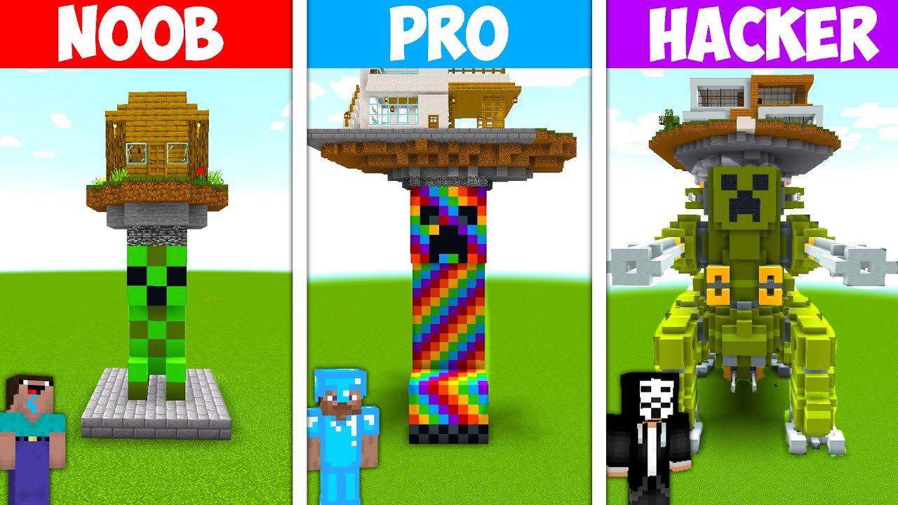 Minecraft NOOB vs PRO vs HACKER: CREEPER HOUSE BUILD CHALLENGE in ...