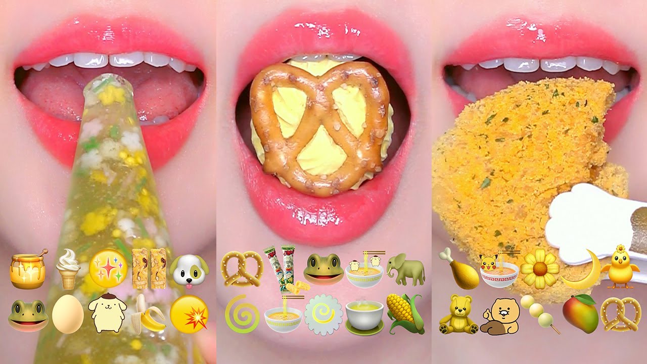ASMR YELLOW EMOJI FOOD CHALLENGE COMPILATION 💛 틱톡 노란색 이모지 먹방 모음집 EATING SOUNDS MUKBANG