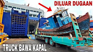 DILUAR DUGAAN❗TRUCK BAWA KAPAL BISA NAIK DI PELABUHAN MERAK