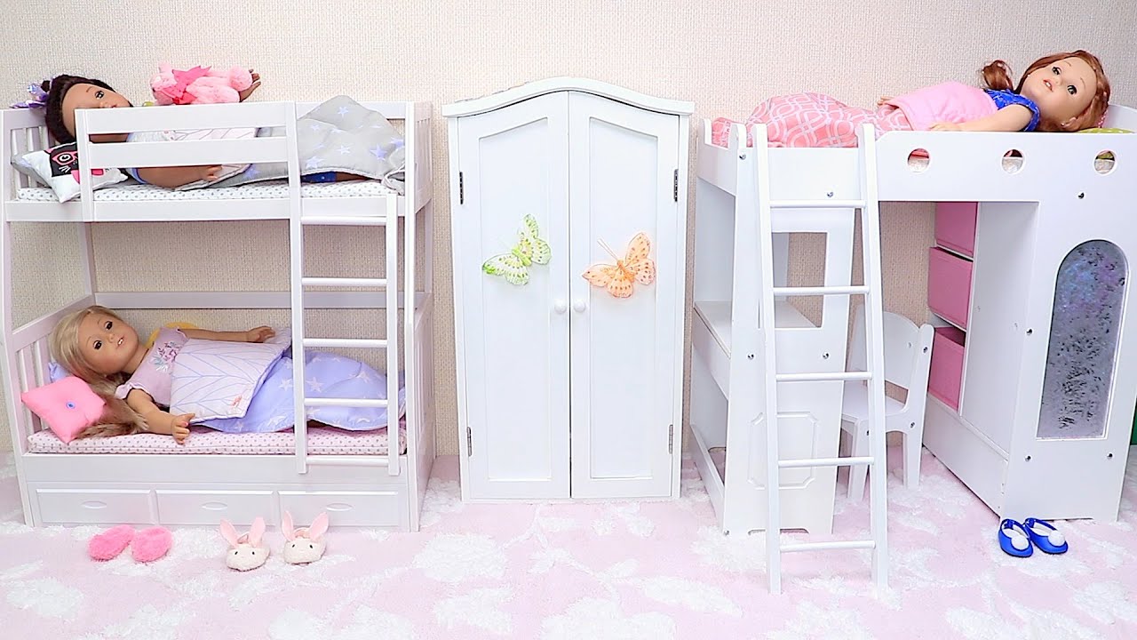 New Cute Dolls  Bunk Beds Kids Room Set Toy, Doll Bunk Bed 