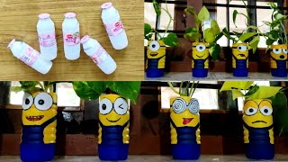 Plastic bottle mini pot ideas | Recycle plastic bottles in to beautiful minions flower pots