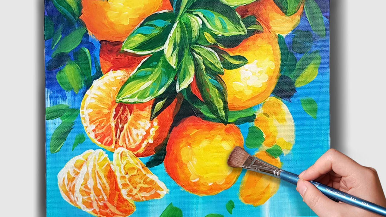 How to paint Tangerine / Acrylic painting for beginner/ Easy fruits