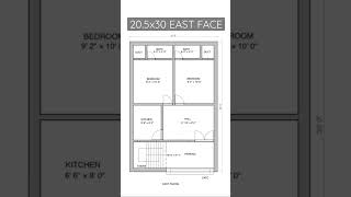 20.5x30 EAST FACING VASTU 2 BHK HOUSE PLAN.