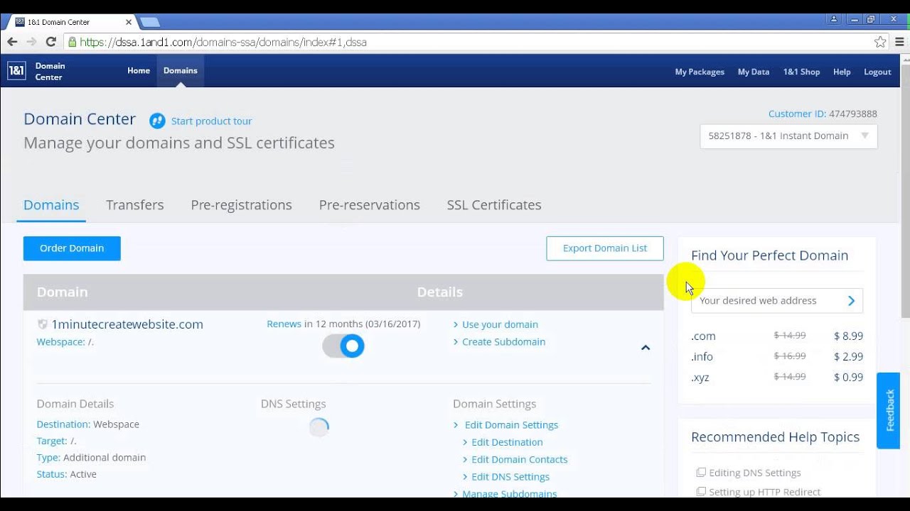 1 Minute To Deactivate The Automatic Renewal Feature For Your Domain In 1And1.Com