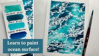 WATERCOLOR TUTORIAL | Step-by-Step Ocean Surface Landscape | Beginner Seascape Painting