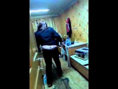 Russian drunk woman destroys hostel