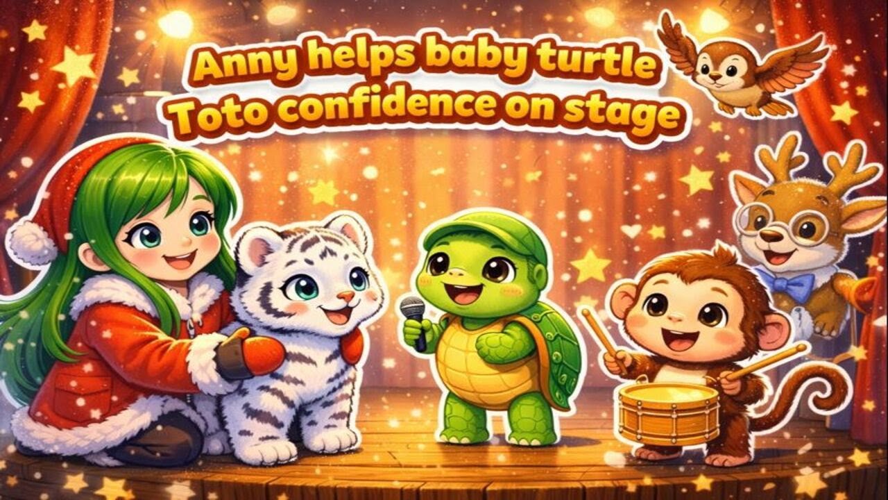 Anny And Nika : Anny helps baby turtle Toto gain confidence on stage 🌟🐢❤️🧒🐯 | 3D Kids Animation