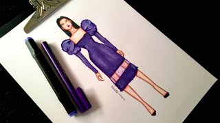 Fashion drawing //رسم فستان راقي وجميل خطوة بخطوة