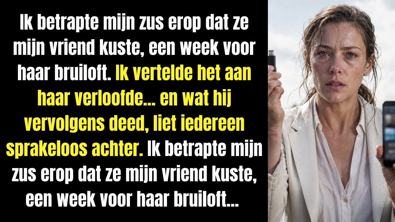 Ik kwam een week voor de bruiloft van mijn zus eerder thuis en vond haar in de woonkamer met mijn vriend. Hun kus was geen vergissing. Toen ik haar aankeek, zei ze niet "het spijt me" – ze smeekte...